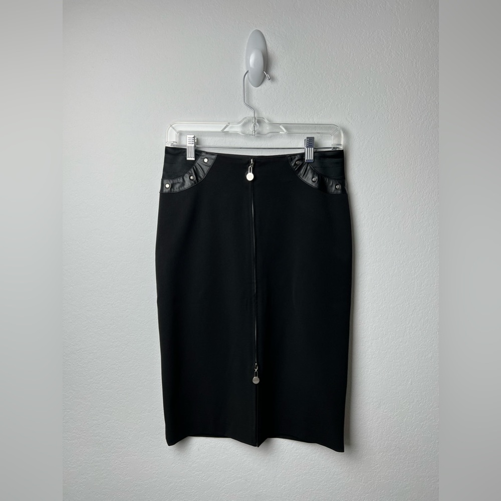 Absolu Confort Paris Black Faux Leather & Silver Stud Skirt